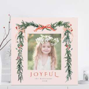Watercolor Christmas Frame Photo Blush Pink Square Holiday Card