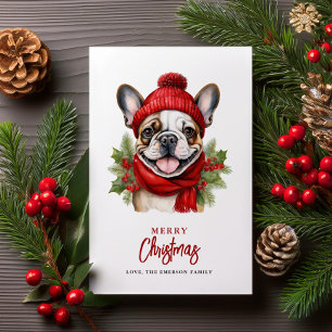 Watercolor Christmas French Bulldog Holiday Card