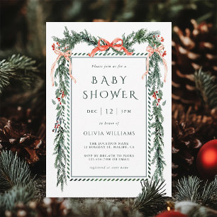 Watercolor Christmas Garland Baby Shower Invitation