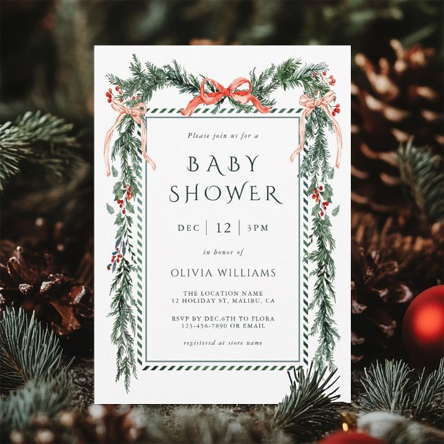 Watercolor Christmas Garland Baby Shower Invitation (Creator Uploaded)