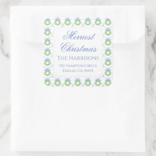 Watercolor Christmas Garland Bedford Stockings Square Sticker