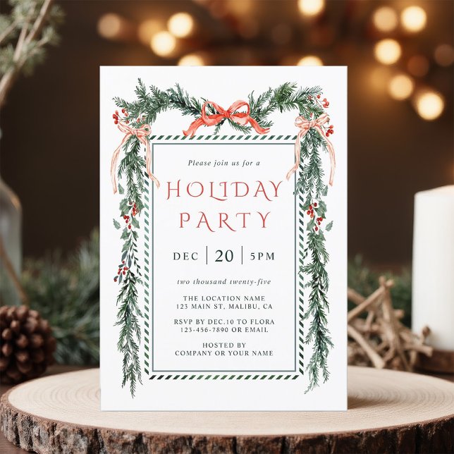 Watercolor Christmas Garland Holiday Party Invitation (Creator Uploaded)