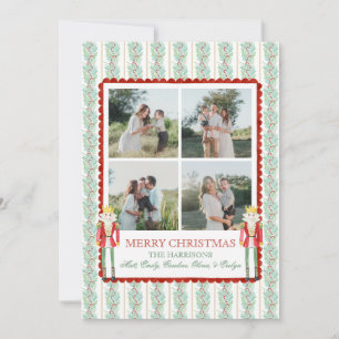 Watercolor Christmas Garland Nutcracker 4 Photos Holiday Card