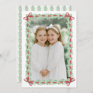Watercolor Christmas Garland Nutcracker Two Photo Holiday Card