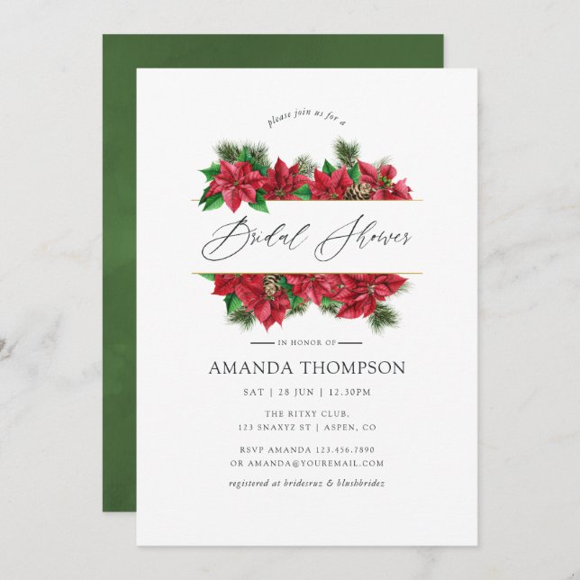 Watercolor Christmas Geometric Bridal Shower Invitation (Front/Back)