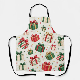 Watercolor Christmas Gift Box Pattern Apron