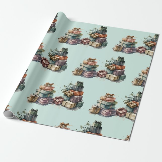 Watercolor Christmas Gifts  Wrapping Paper (Unrolled)