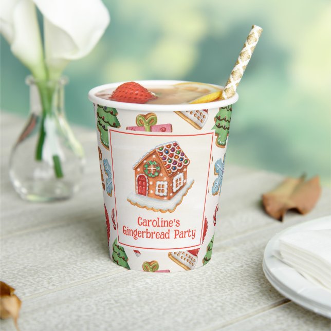Watercolor Christmas Gingerbread House Cookies Paper Cups (Insitu)