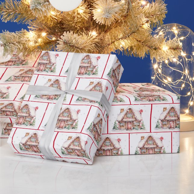 Watercolor Christmas Gingerbread House Wrapping Paper (Holidays)