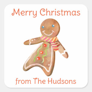 Watercolor Christmas Gingerbread Man Gift Stickers