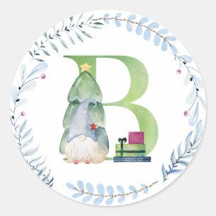 Watercolor christmas gnome. classic round sticker