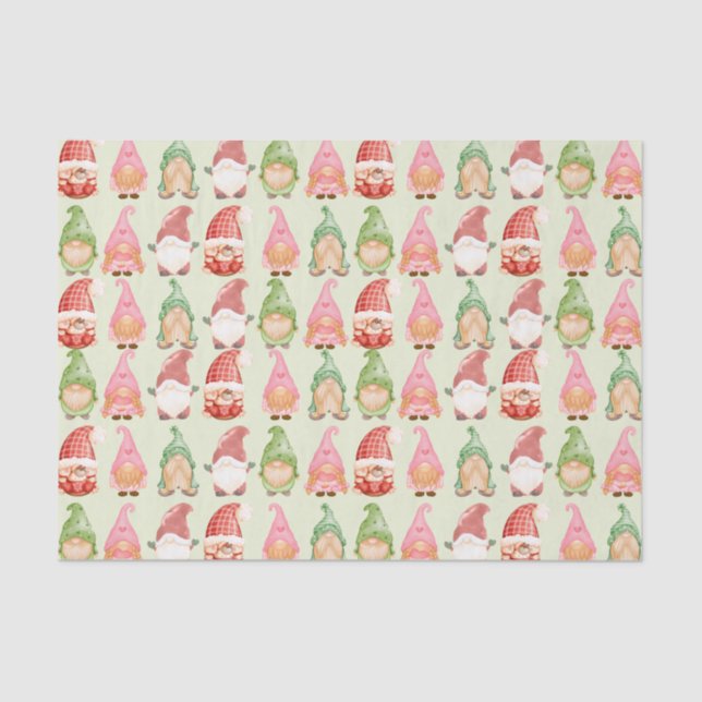 Watercolor Christmas Gnome Tissue Paper (Front)