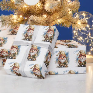 Watercolor Christmas Gnome with Decorations  Wrapping Paper