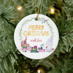 Watercolor christmas gnomes ceramic ornament