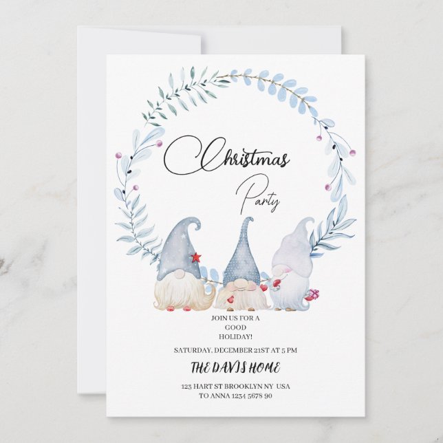 Watercolor christmas gnomes invitation (Front)