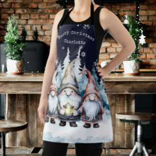 Watercolor Christmas Gnomes Personalized Apron
