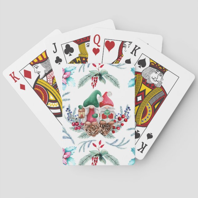 Watercolor Christmas Gnomes  Playing Cards (Back)