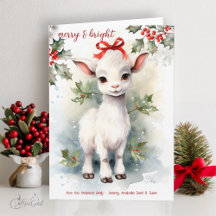 Watercolor Christmas Goat Baby Merry and Bright