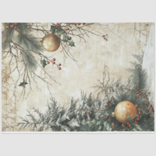 Watercolor Christmas gold ornament holly berry Tissue Paper