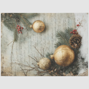 Watercolor Christmas gold ornament holly berry Tissue Paper