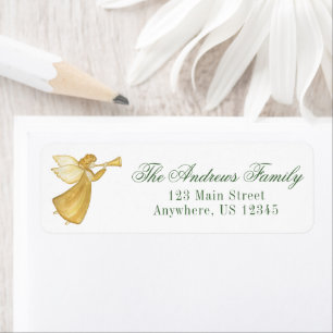 Watercolor Christmas Golden Angel Return Address Label