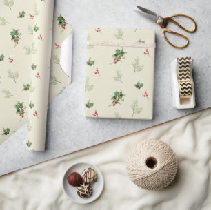 Watercolor Christmas green botanical Wrapping Paper