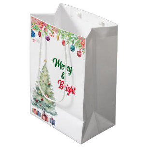 Watercolor Christmas Holiday  Medium Gift Bag