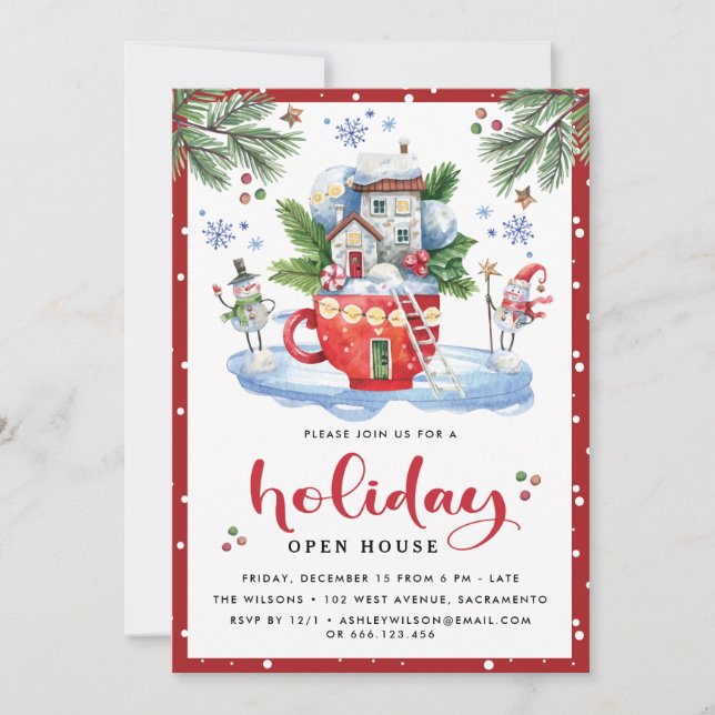 Watercolor Christmas | Holiday Open House Party Invitation (Front)