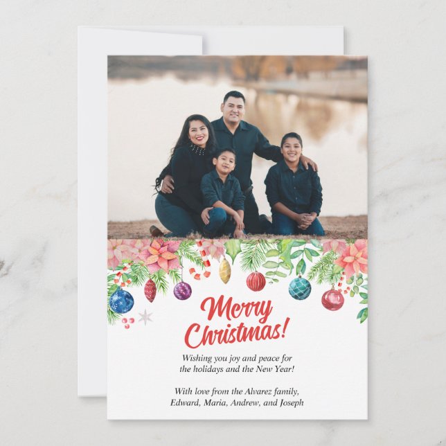 Watercolor Christmas Holiday Photo Greeting Card (Front)