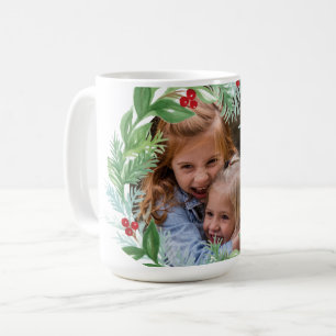 Watercolor Christmas Holiday PHOTO Wreath Coffee Mug