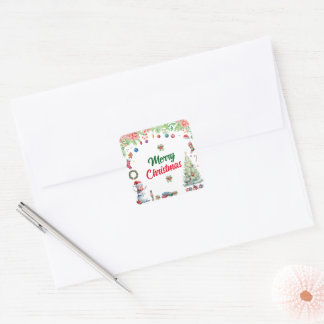 Watercolor Christmas Holiday Square Sticker