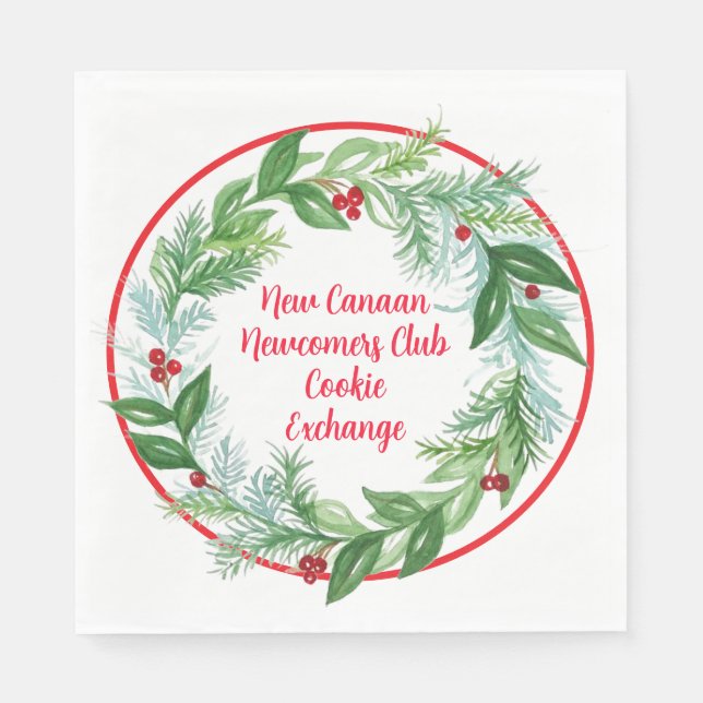 Watercolor Christmas Holiday Wreath CUSTOM Napkin (Front)