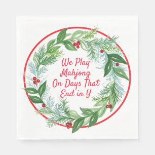 Watercolor Christmas Holiday Wreath MAHJONG Napkin
