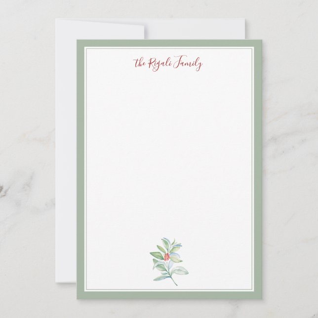 Watercolor Christmas Holly and Berries Notecards (Front)