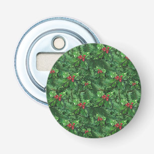 Watercolor Christmas Holly Berries Bottle Opener