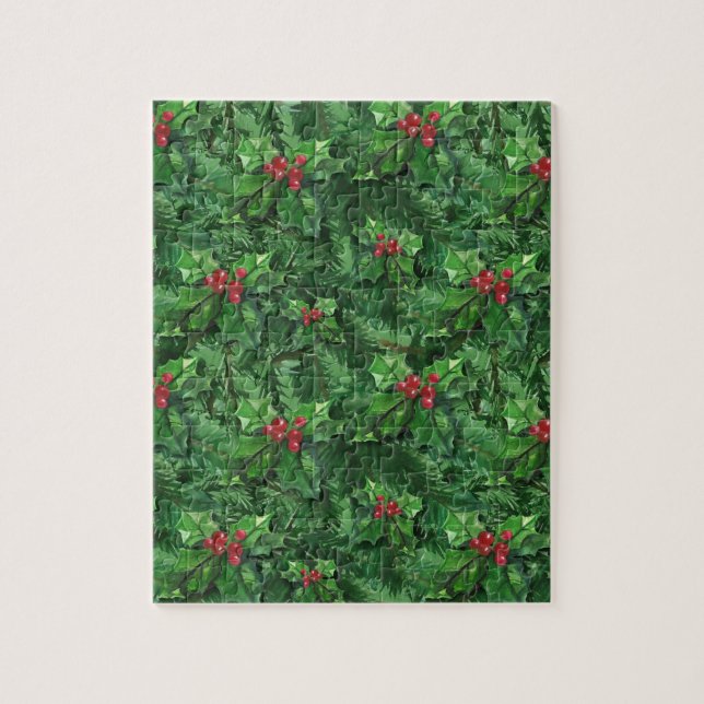 Watercolor Christmas Holly Berries Jigsaw Puzzle (Vertical)