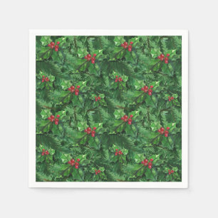 Watercolor Christmas Holly Berries Napkin