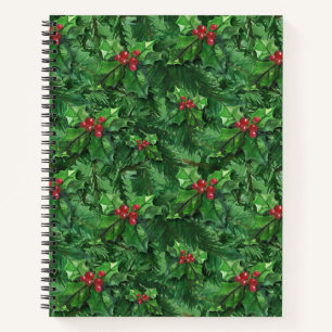 Watercolor Christmas Holly Berries Notebook