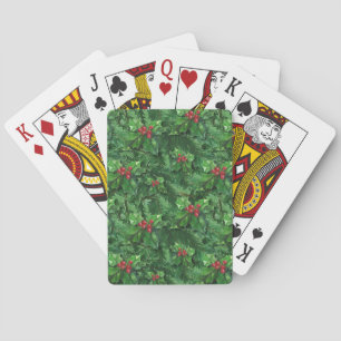 Watercolor Christmas Holly Berries Playing Cards