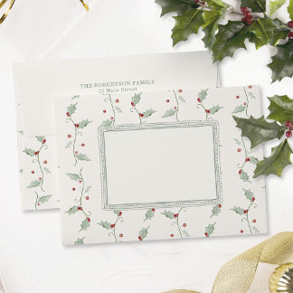 Watercolor Christmas Holly Botanical Envelope