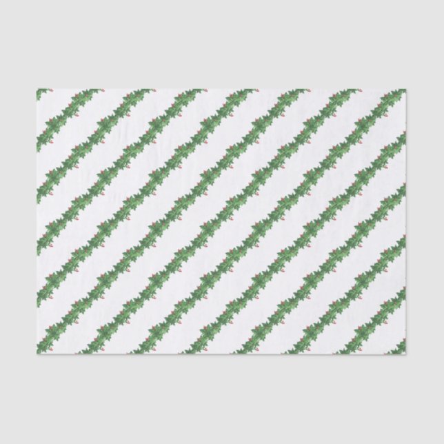 Watercolor Christmas Holly Garland Tissue Paper (Front)