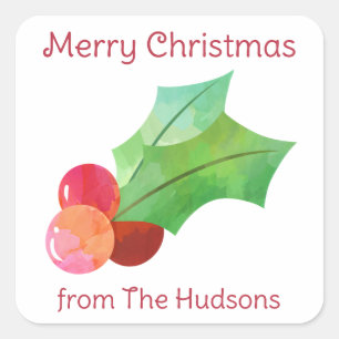 Watercolor Christmas Holly Gift Stickers