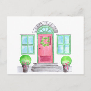 Watercolor Christmas home Postcard