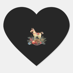 Watercolor Christmas Horse and Decorations Heart Sticker