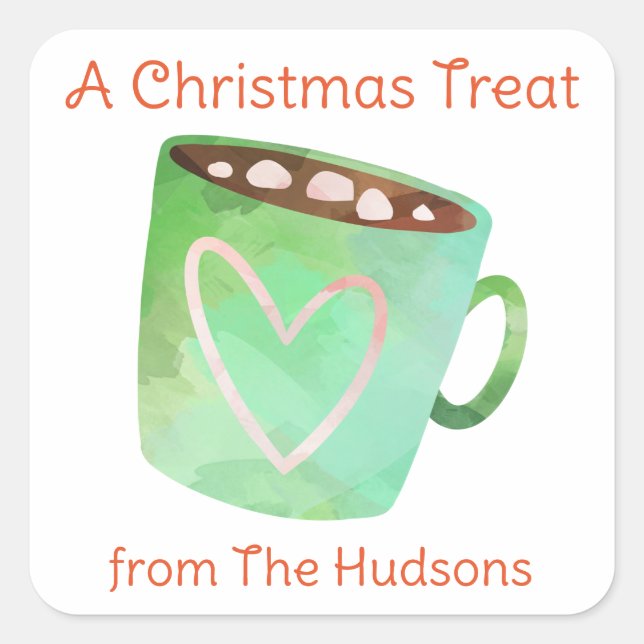 Watercolor Christmas Hot Chocolate Gift Stickers (Front)
