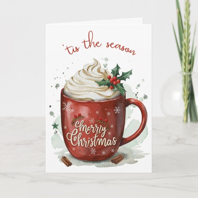 Watercolor Christmas Hot Chocolate Holiday Card (Front)