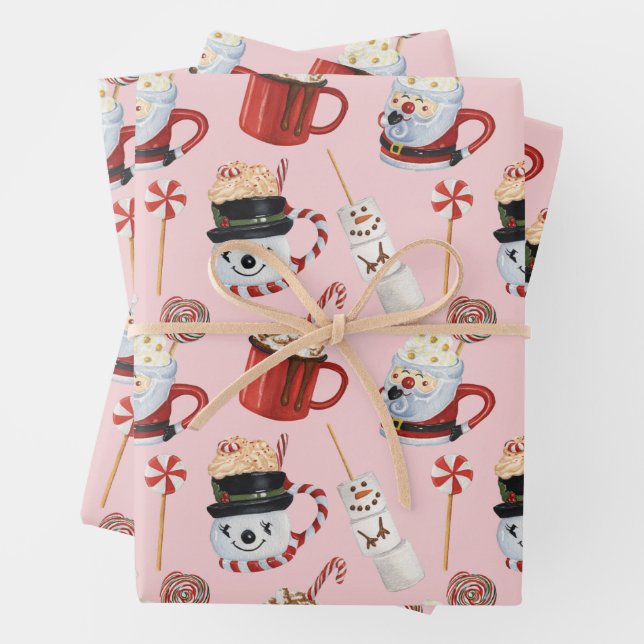 Watercolor Christmas Hot Cocoa Chocolate Wrapping Paper Sheet (In situ)