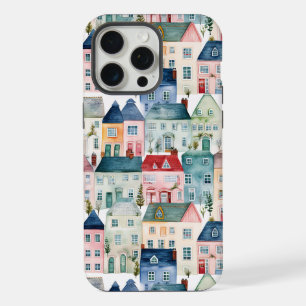 Watercolor Christmas Houses seamless pattern. iPhone 15 Pro Max Case