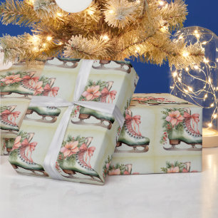 Watercolor Christmas Ice Skate Wrapping Paper