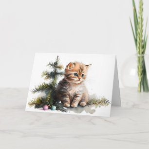 Watercolor Christmas Kitten Card